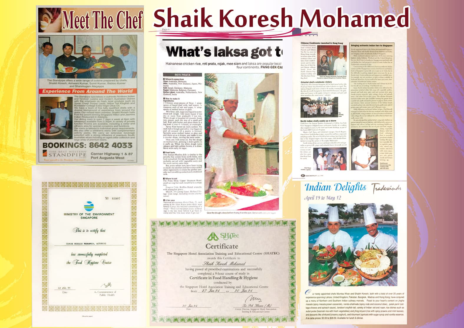 Chef Shaikh Koresh Mohamad Achievements Board